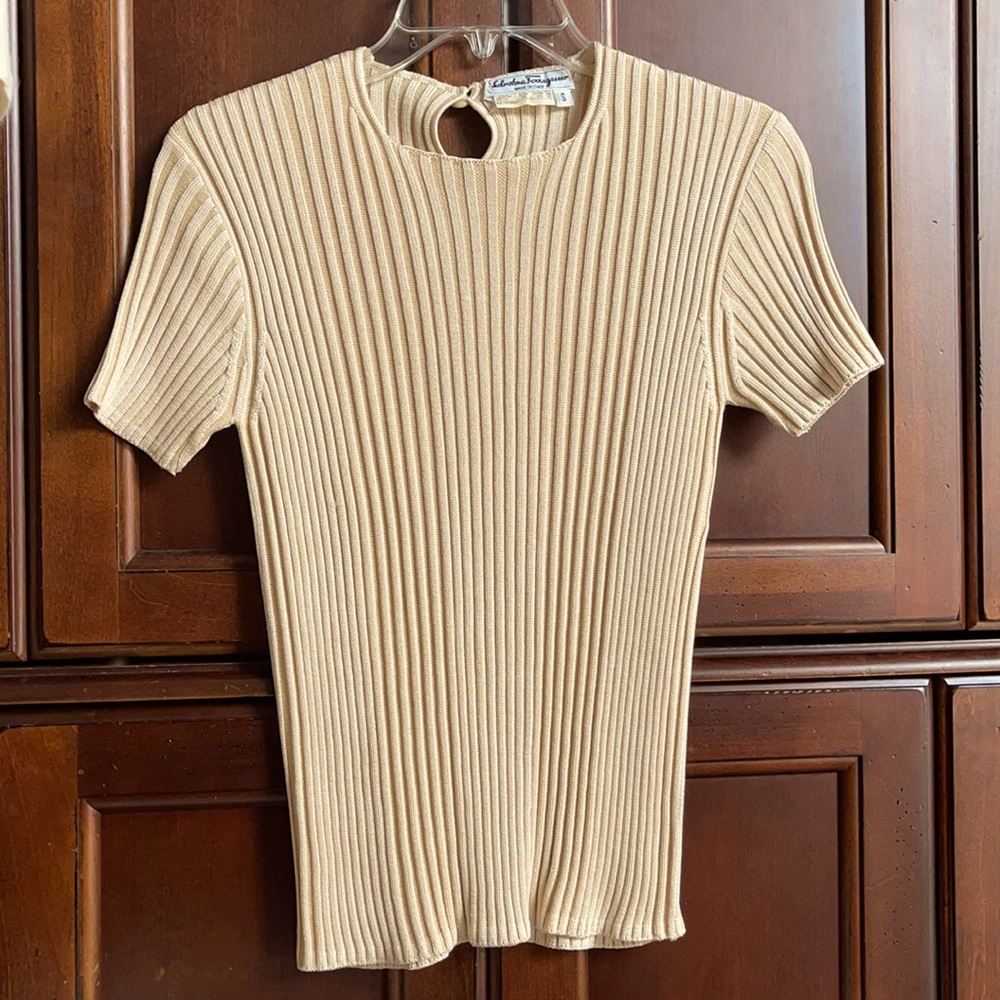 SALVATORE FERRAGAMO BEIGE KNIT SWEATER SZ SMALL